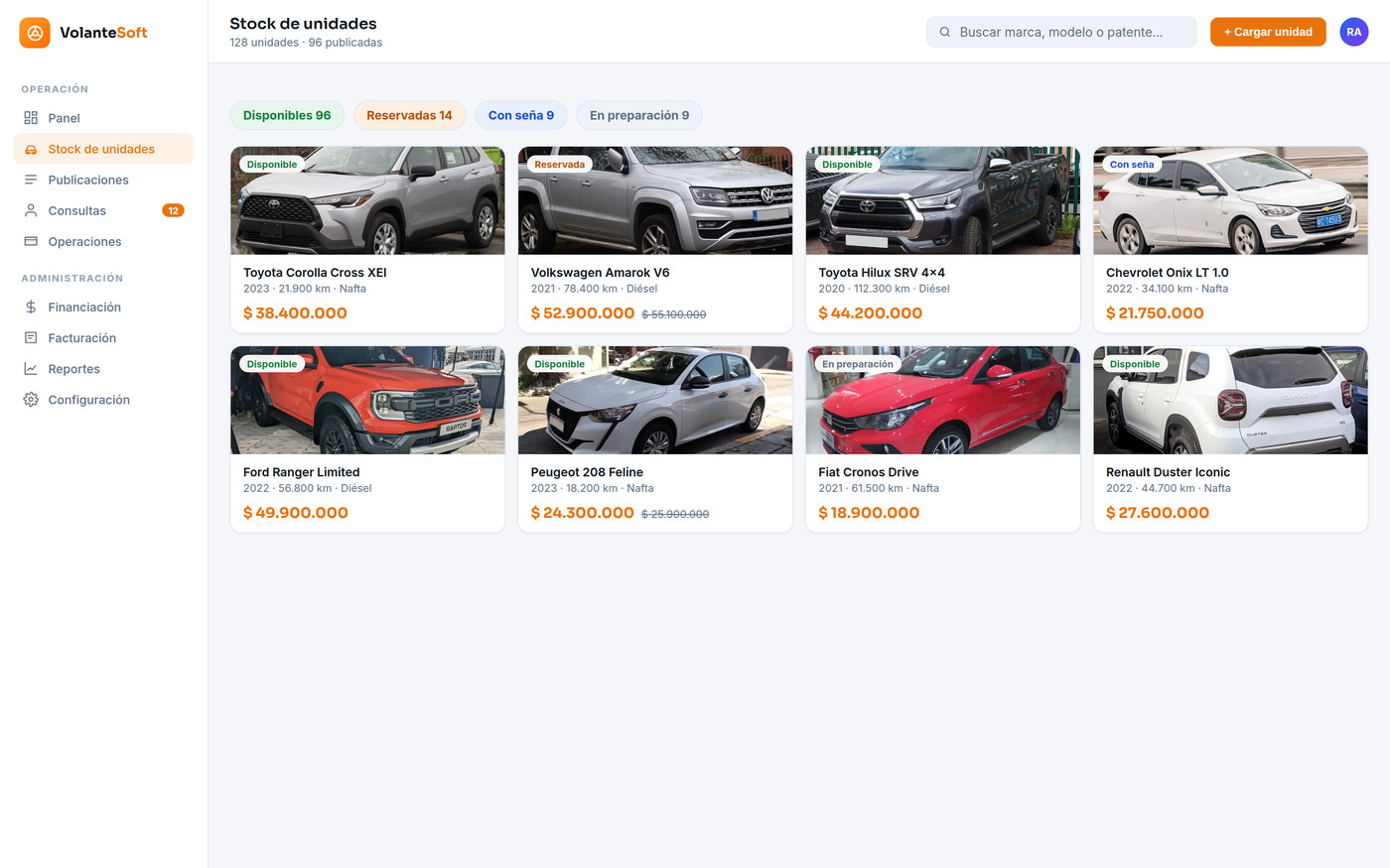 Stock de unidades en VolanteSoft